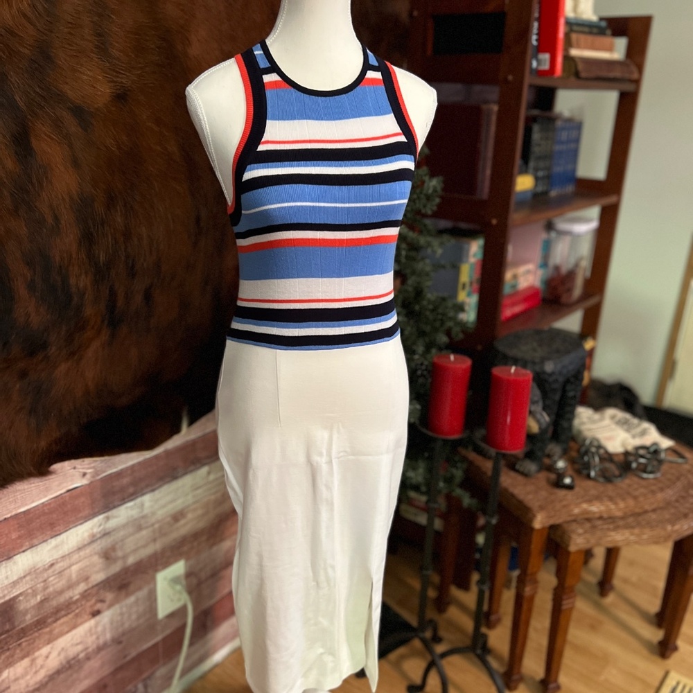Red, White & Blue Striped Bodycon Dress w/White Skirt by Venus